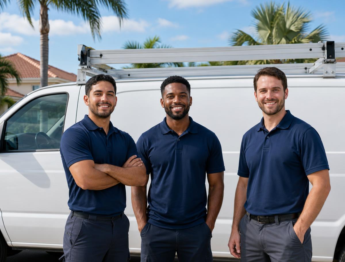 LUMEN Home Solutions technicians standing in front of a service van